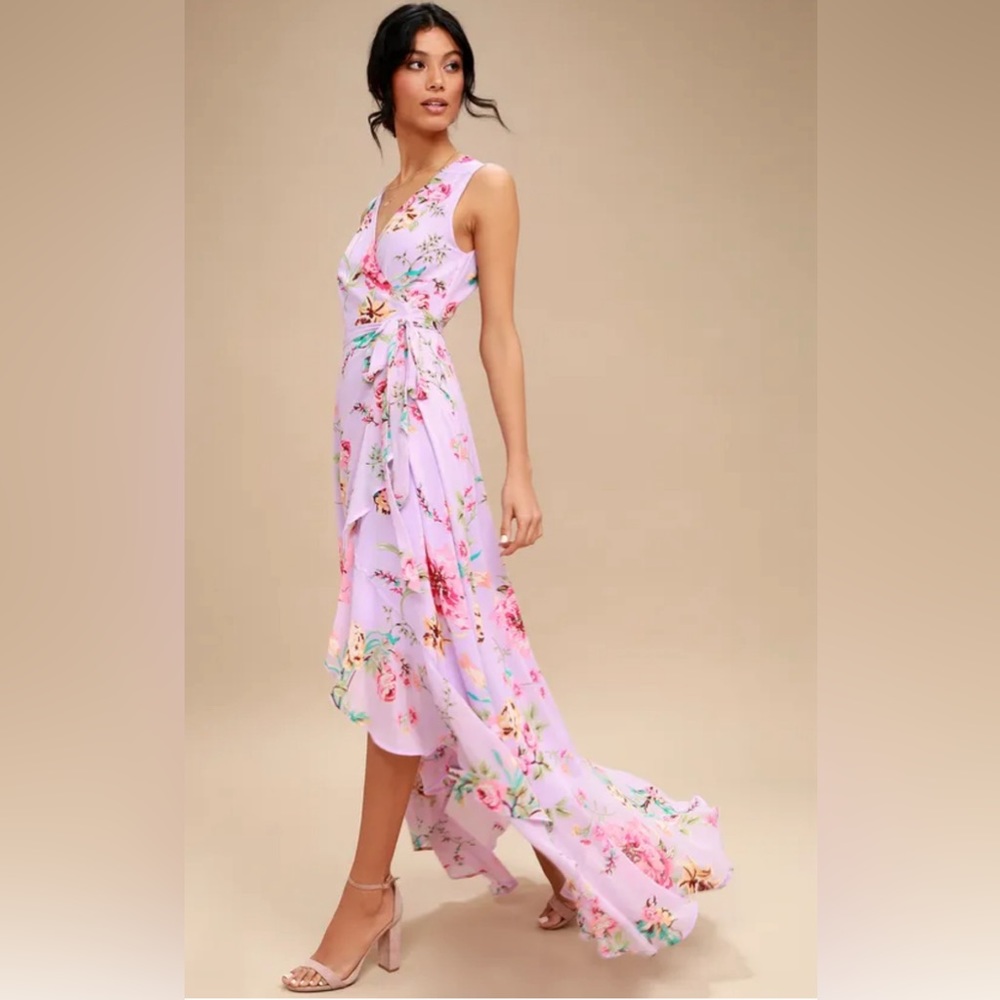 Lulu's Floral Maxi Dress in Lavender and Pink